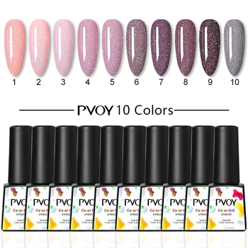 

PVOY 10Pcs/Set Nude Glitter Gel Nail Polish Set LED UV Lamp Holographics Base Top Coat Soak Off Nail Art Semi Permanent Varnish