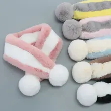 65x8,5 см детские полосы контрастных цветов Крест Петля воротник шарф утолщаются пушистые плюшевые зимние шеи Теплый С Помпоном Мяч