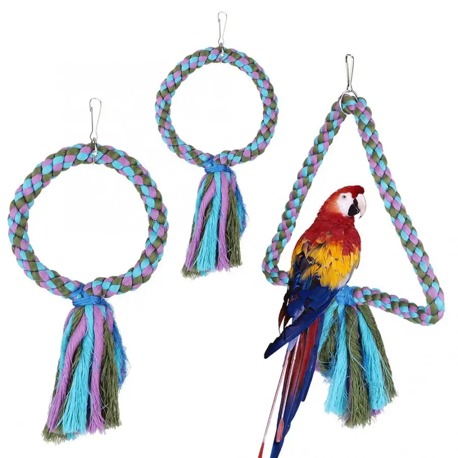 S L Size Cotton Rope Bird Swing Toys for Parrot Hanging Ring 2 Styles