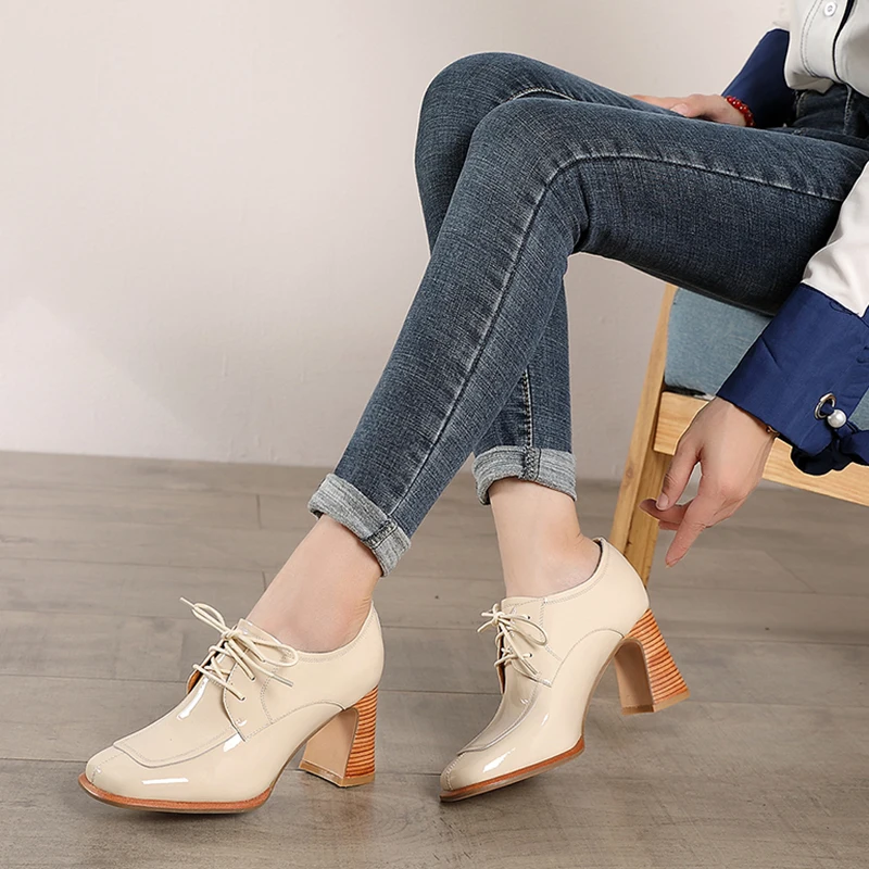 VALLU/ модные туфли на высоком каблуке; женские туфли-лодочки ручной работы из натуральной кожи; женские квадратные носки на платформе со шнуровкой; повседневная обувь