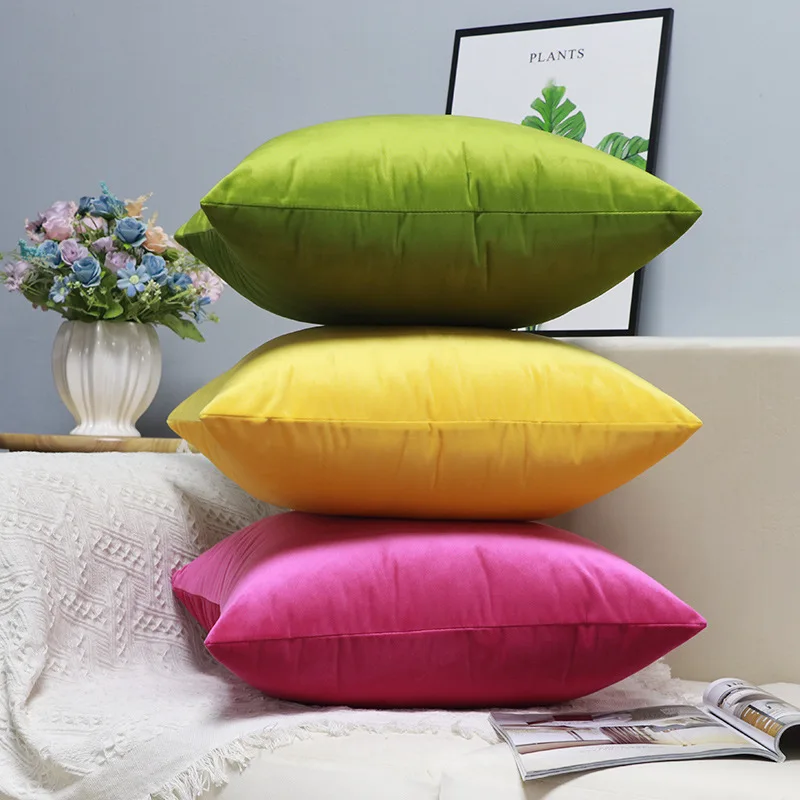 Solid Red Yellow Blue Cushion Sofa Decorative Green Velvet Pillows for Living Room Car Decoration 45x45 Home Decor 1
