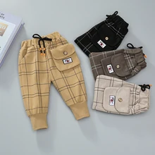 Повседневные брюки для мальчиков, г. Новые весенние штаны в клетку детские свободные весенне-осенние штаны детская одежда