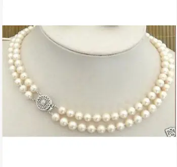 

Beautiful 7-8MM 2 row White Freshwater Cultured Pearl Necklace