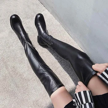 

Botas mujer new winter shoes women's over-the-knee boots genuine leather zipper decoration punk keep warm superstar knight boots