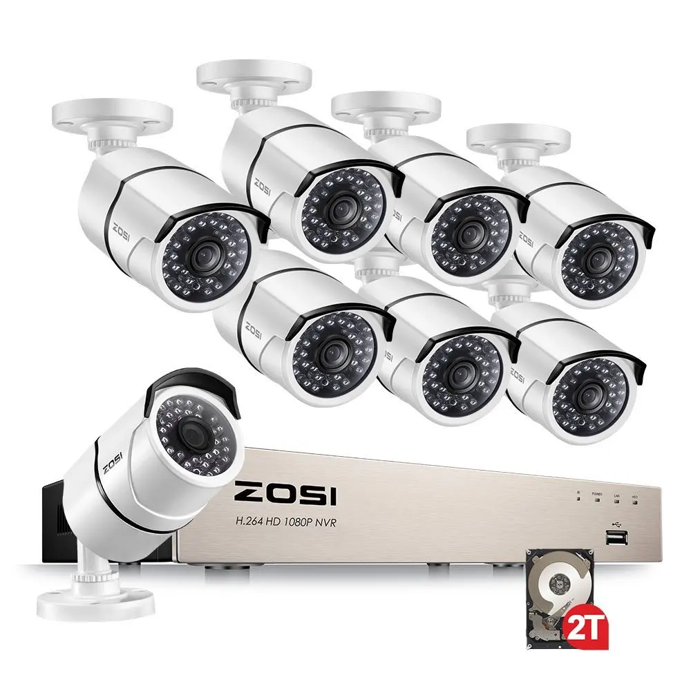 ZOSI 1080P 8CH Network PoE Video Surveillance System 8pcs 2MP Outdoor Indoor Bullet IP Cameras CCTV Security NVR Kit 2TB HDD