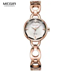MEGIR женские часы с металлическим браслетом, простые кварцевые часы, розовое золото, модные водонепроницаемые наручные часы 3 АТМ, Relogios Femininos