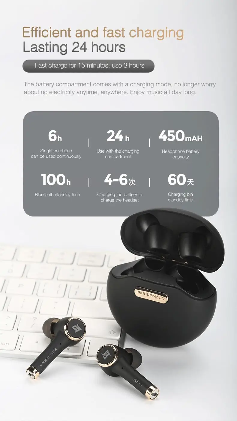 AUGLAMOUR AT-1 Bluetooth 5,0 беспроводные наушники IPX5 TWS настоящие Беспроводные водонепроницаемые спортивные AT1 HiFi наушники-вкладыши