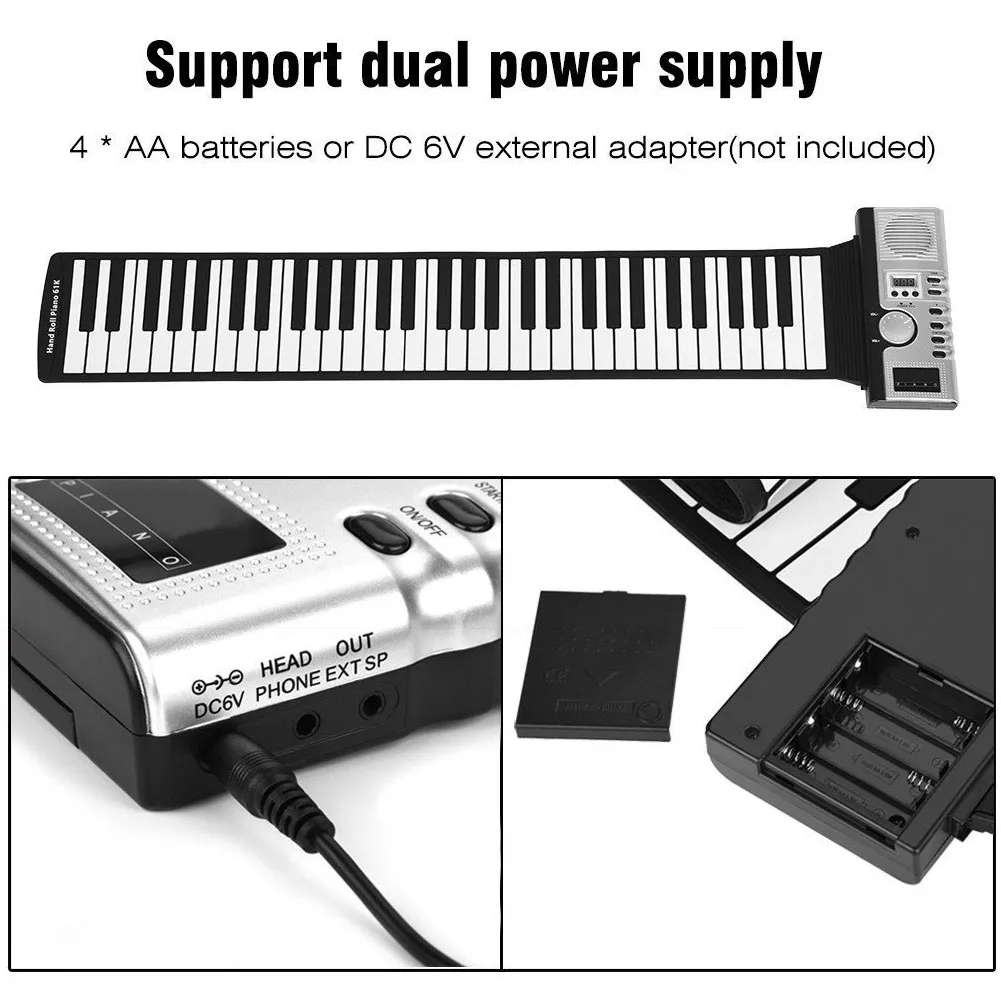 

Roll-Up Piano Electronic Keyboard Musical Instrument Children Toys USB MIDI Music Gift 61 Keys Recording