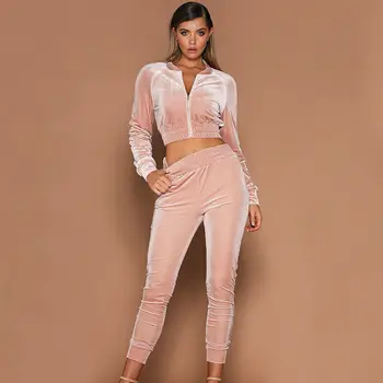 

Autumn Women Velvet 2pcs Tracksuit Set Casual Sports Zipper Hoodies Sweatshirt and Long Pants Sets Woman Warm Clothes 2pcs Set