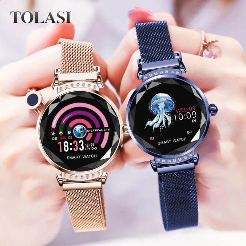 

Fashion H2 Smart Watch Women 3D Diamond Glass Heart Rate Blood Pressure Sleep Monitor Call Waterproof Sport Ladies Smartwatches