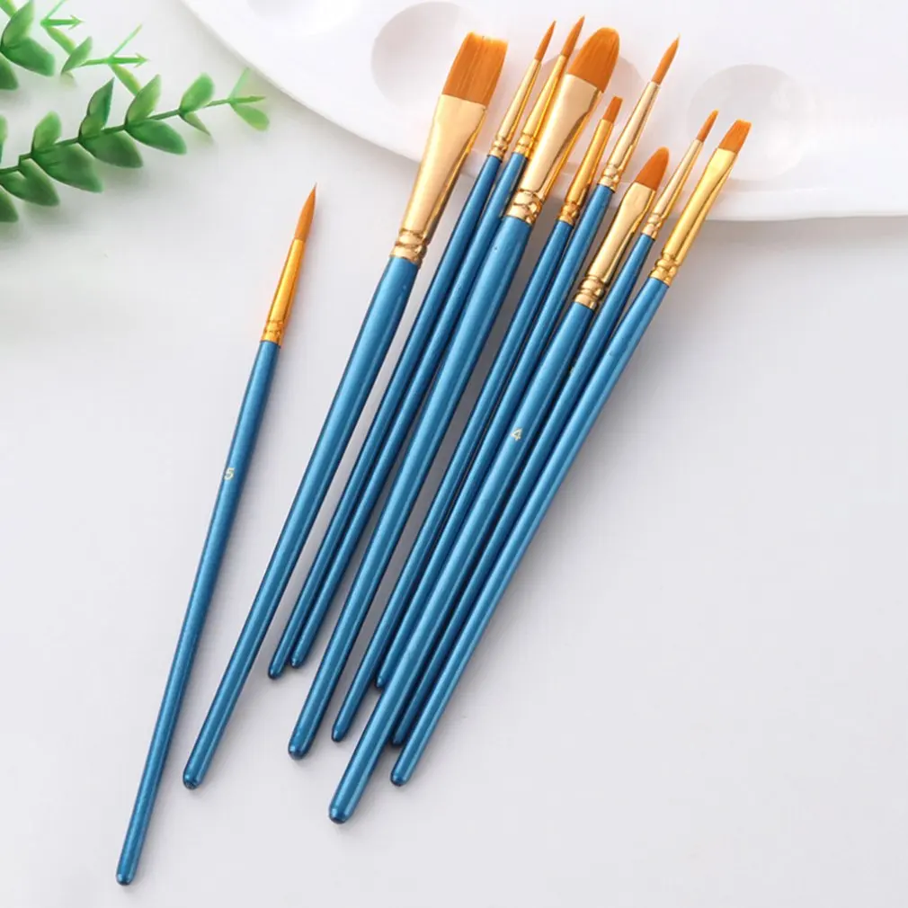 Artist Nylon Paint Brush Professional Watercolor Acrylic Wooden Handle Painting Brushes Art Supplies Stationery 10 pcs bristle brush painting