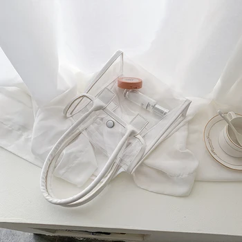 

Transparent White Tote Jelly bag 2020 Summer Fashion New High quality Women's Designer Handbag High capacity Beach Travel bag