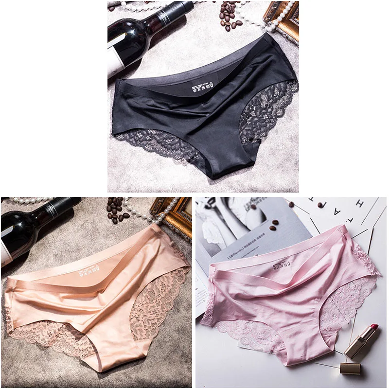 black skin pink 3 шт./лот, женское сексуальное нижнее белье, дышащие прозрачные трусики для женщин, хлопковые женские кружевные трусики - Цвет: black skin pink