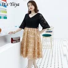 Это Yiiya платье для выпускного вечера es длиной до колена с v-образным вырезом и коротким рукавом контрастного цвета Vestidos De Gala DX037 кружевное короткое платье для выпускного вечера с коротким рукавом