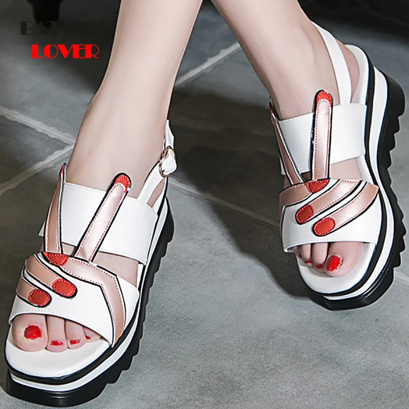 

Cute Scissor Hand Skid Fashion Shoes 6cm Platform Sandals Women Wedge High Heels Shoes Women Buckle Leather Summer Zapatos Mujer