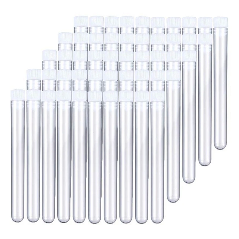 

100Pcs Clear Plastic Test Tube with Cap 12X100mm U-Shaped Bottom Long Transparent Test Tube Lab Supplies