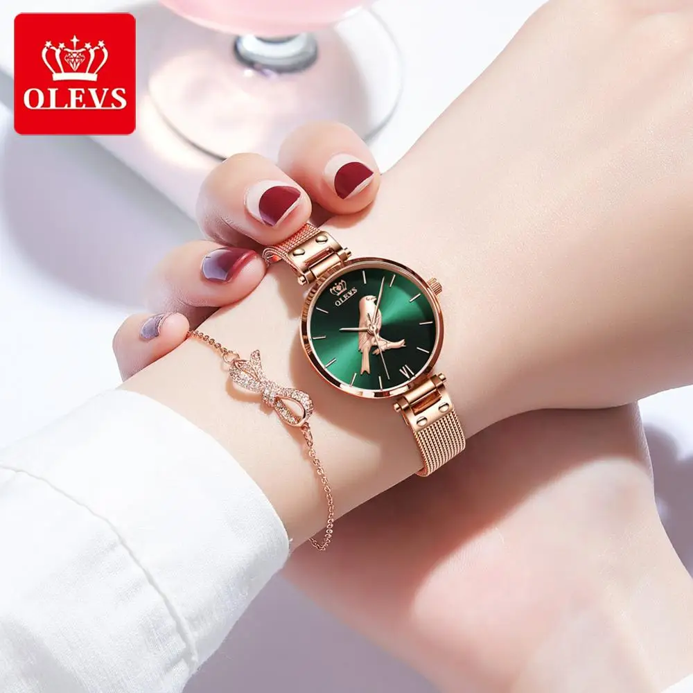 Women Watches Luxury Top Brand Quartz 3D Bird Rose Gold Mesh Belt Waterproof High Quality Fashion Ladies Wrist Watch Clock