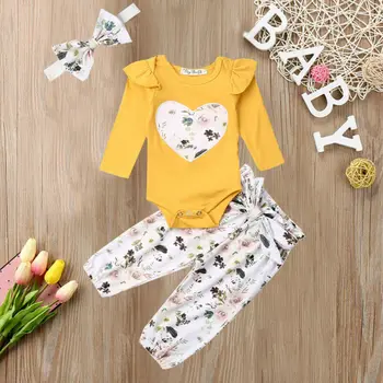 

CANIS Autumn Newborn Baby Girl Clothes Long Sleeve Bodysuit Floral Pants Legging Trouser Headband Outfit
