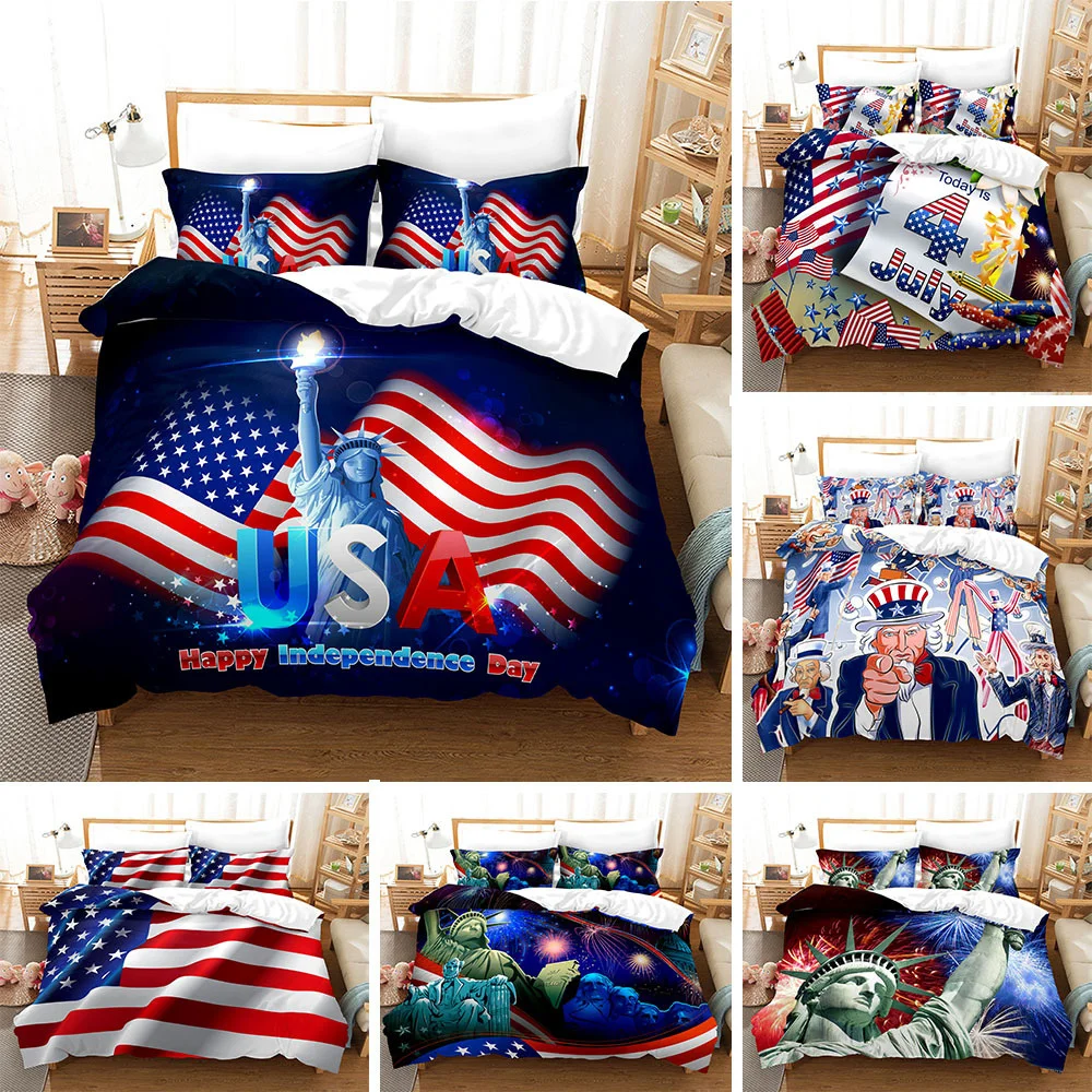3D Print Bedding Set Patriotism Duvet Cover Queen King Colorful Bedclothes Flag United States USA 3pc Bed | Дом и сад
