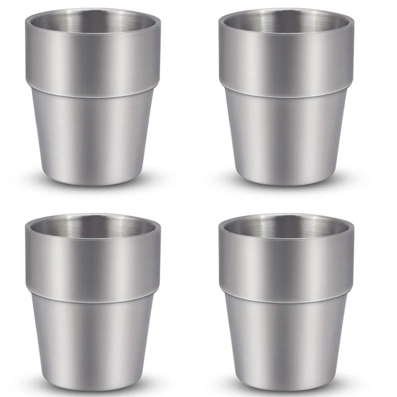 

Stainless Steel Mugs Double Wall Insulation Coffee Tea Beer Beverage Cup For Home Outdoor Camping Hiking 300Ml 4Pcs