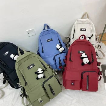 

Fashion Preppy Style Simple Solid Color Women Canvas Backpacks High capacity travel Female Students School Bags Shoulder Bags