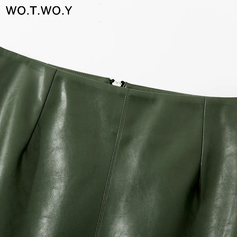 WOTWOY/Осенняя Офисная Женская юбка из искусственной кожи 2019, формальная юбка-карандаш средней длины с высокой талией, юбка-карандаш длиной до