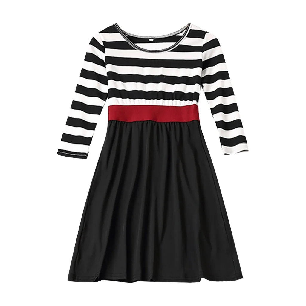 Осеннее платье для мамы и дочки детское в полоску с длинным рукавом принтом