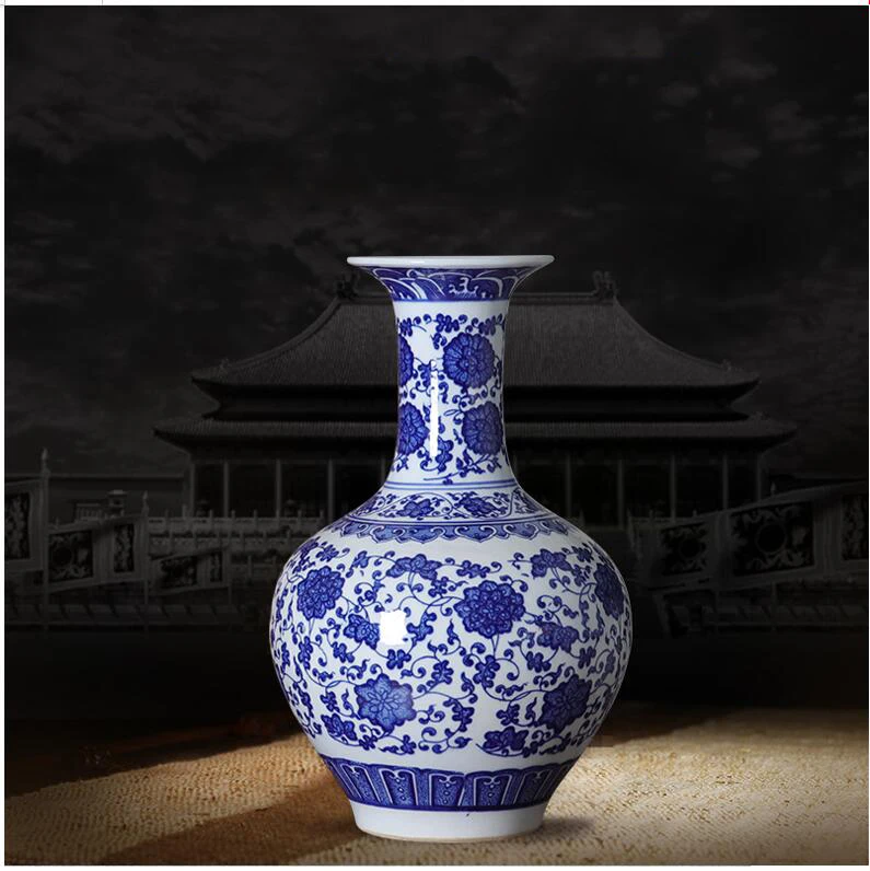 Китайский Цзиндэчжэнь сине-белая керамическая ваза фарфоровое украшение дома гостиная стол фигурки ремесла офисная мебель
