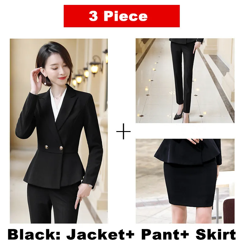 black 3 pcs-1 Красный костюм юбка костюм женщина офис профессиональный костюм темперамент годовой встречи Женская Синтетическая ткань костюм для работы YS8019108 - Цвет: black 3 pcs-1