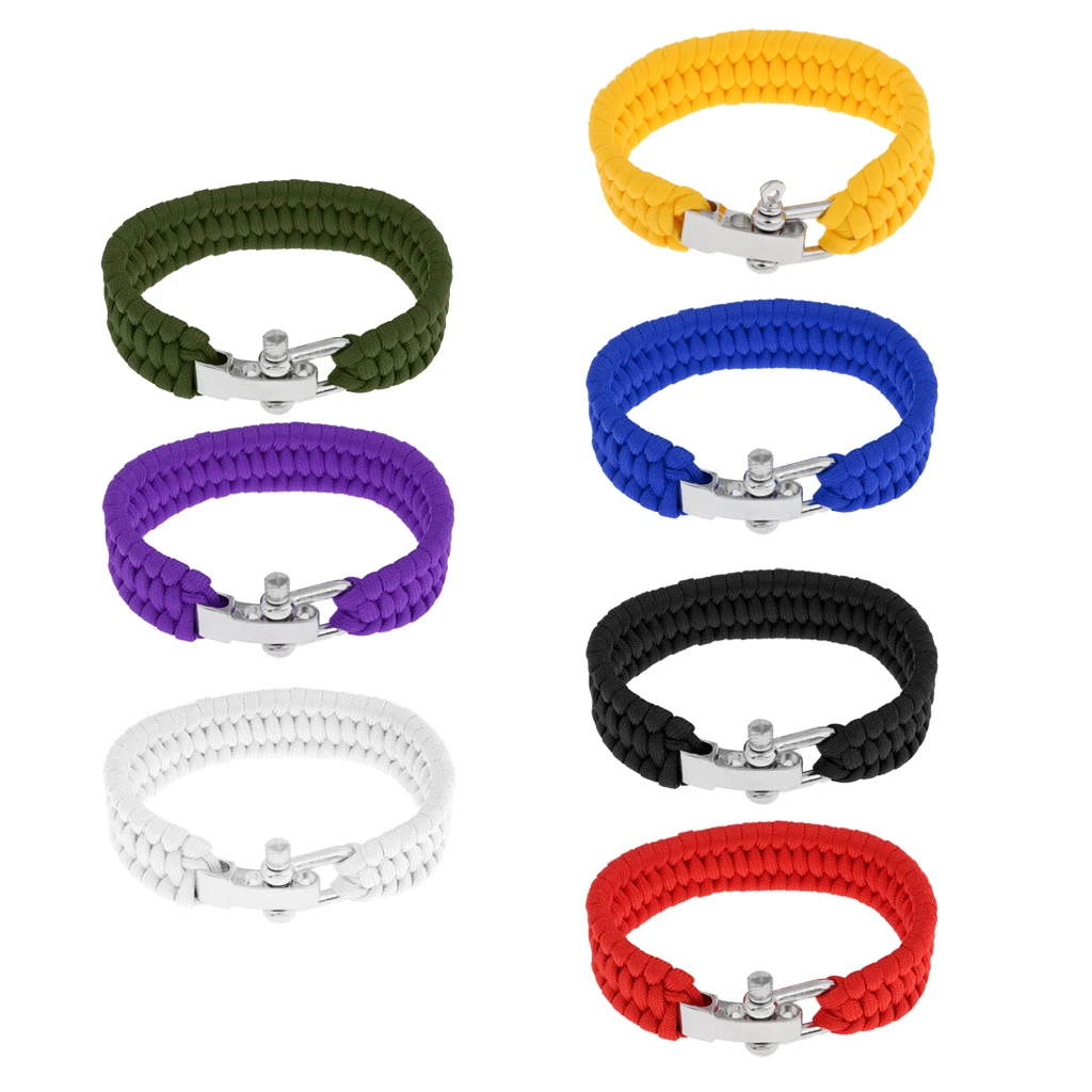

Paracord Survival Bracelet with Adjustable Stainless Steel D Shackle for Adventures Boating Hunting Hiking Accessories