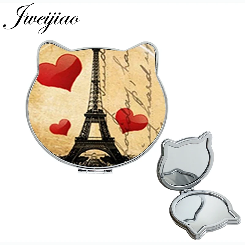 

Youhaken Tower red heart Cat Ear PU Shaped pocket mirror Folding Mini Hand Mirror romantic gift espejo for wife girlfriend EF30