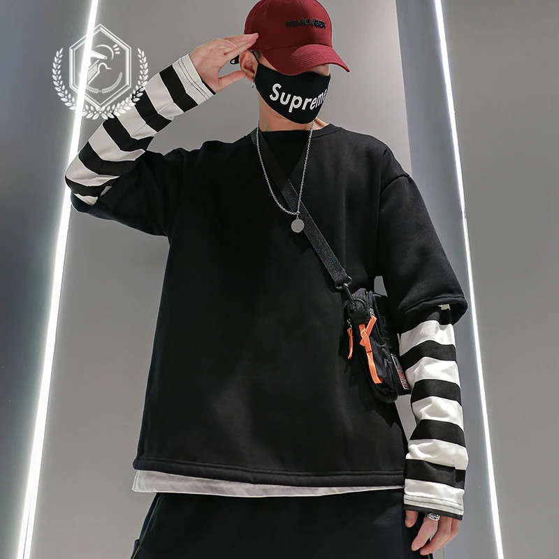 Мужской модный Свободный Полосатый флисовый тяжелый Повседневный пуловер в