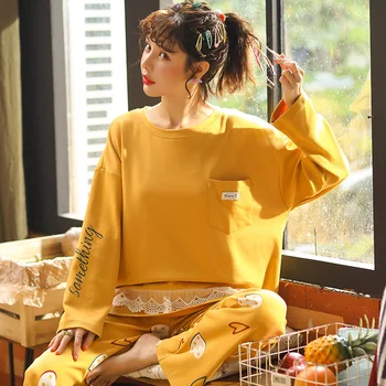 

Casual Sleep Set Homewear Pyjamas Printed Pajamas Suit Women Nightwear Intimate Lingerie 2020 Spring Autumn New Home Clothing