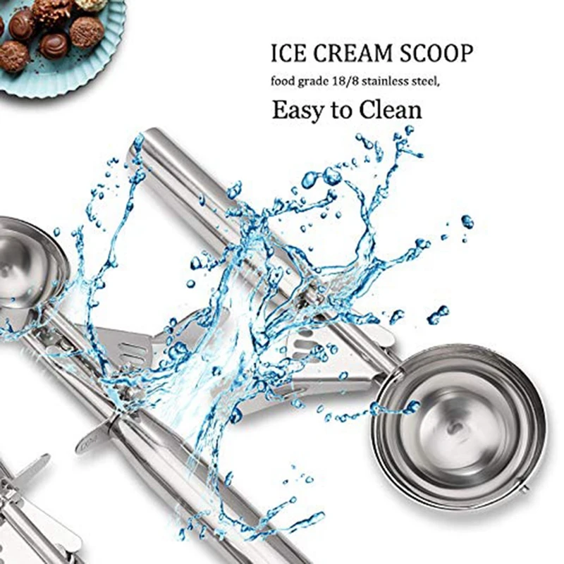 Ice Cream Scoop Trigger, Cookie Scoop Melon Baller, Portion Control Heavy Duty Premium 18/8 Stainless Steel Spoon Scooper, Gift