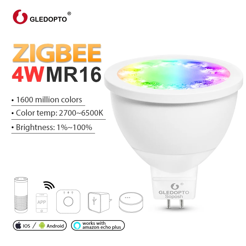 Умный дом zigbee Voice rgbw-контроль 4 Вт mr16 лампа DC12V светодиодный RGB+ CCT прожектор цвет и белый умный светодиодный рабочий с эхо плюс концентратор