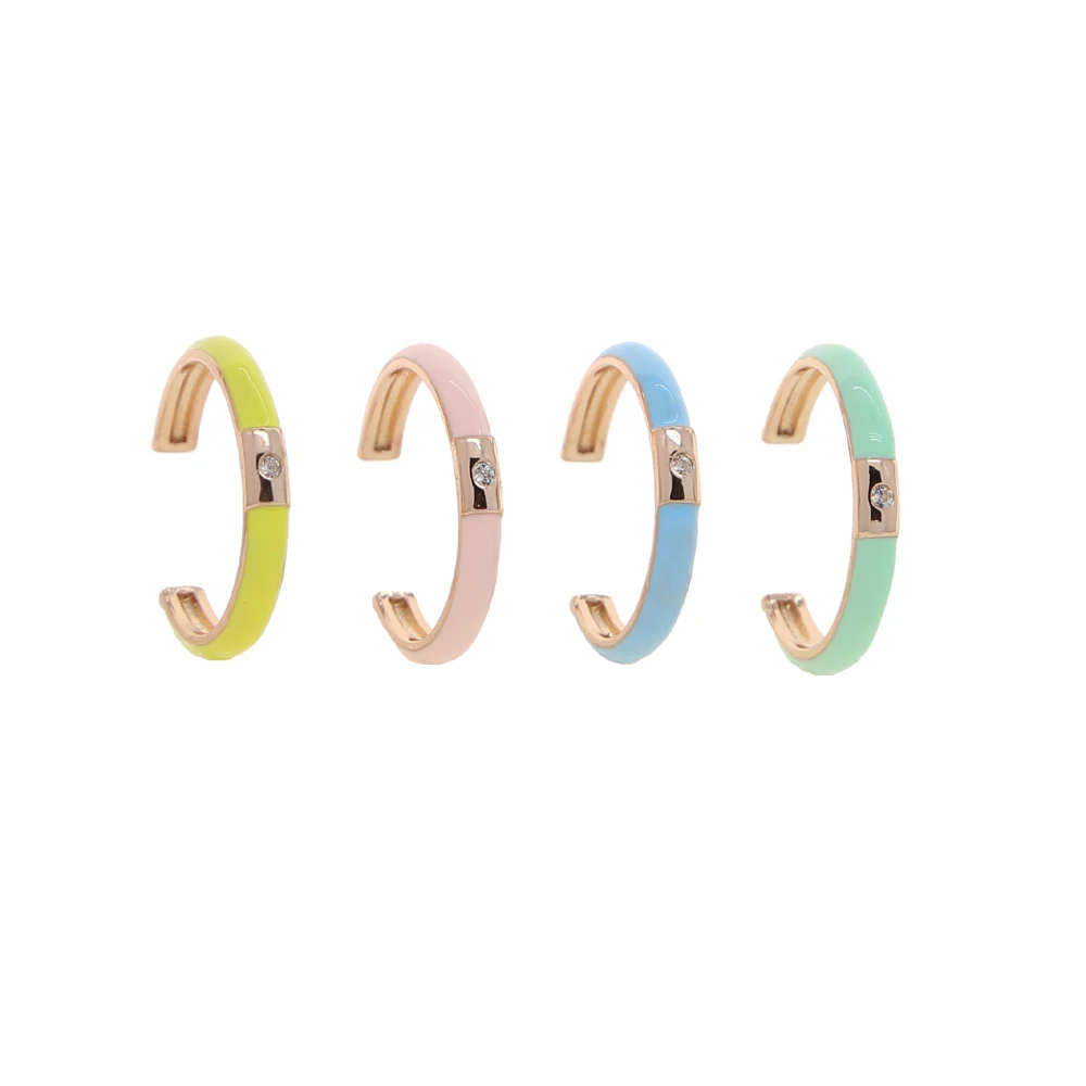 Simple Colorful Women Stacking Finger Band Pastel Enamel Single CZ Simple Ring