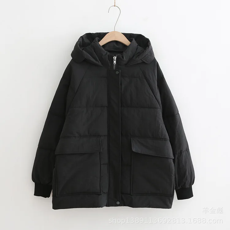 18 Autumn And Winter New Style Simple Korean-style Boyfriend-Style Large Pocket Solid Color Loose-Fit Hooded Thick Cotton Overco