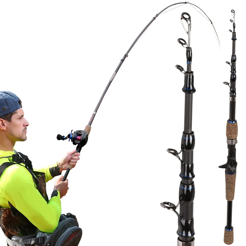Sougayilang 4 Sections Fishing Rod Spinning 1.8m 2.1m 2.4m Carbon Spinning Rod and Casting Baitcasting Reel Combo Lure Rod Set