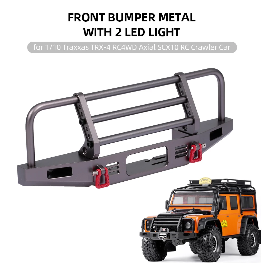 

1:10 RC Car Parts Metal Front Bumper with 2 LED Light for 1/10 Traxxas RC4WD Axial SCX10 RC Crawler Car