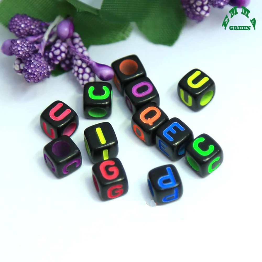 

Neon Bead for kids Cube Acrylic Letter Beads 6mm 100pcs Single Alphabet A-Z Colorful Bead Square Bracelet Jewelry Making Beads