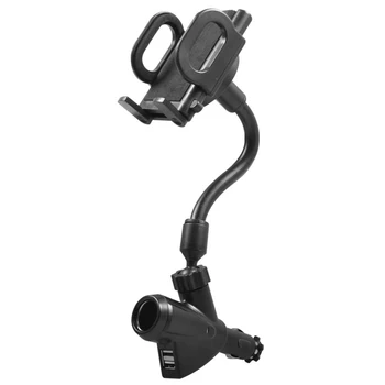 

Car Universal Phone Holder Stand with Dual USB Car Charger Cigarette Lighter Power Adapter PR Sale
