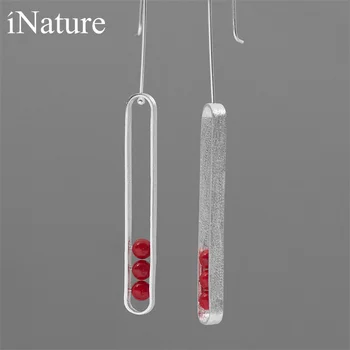 

INATURE One after Another 925 Sterling Silver Red Coral Beads Drop Earrings for Women Wedding Party Jewelry