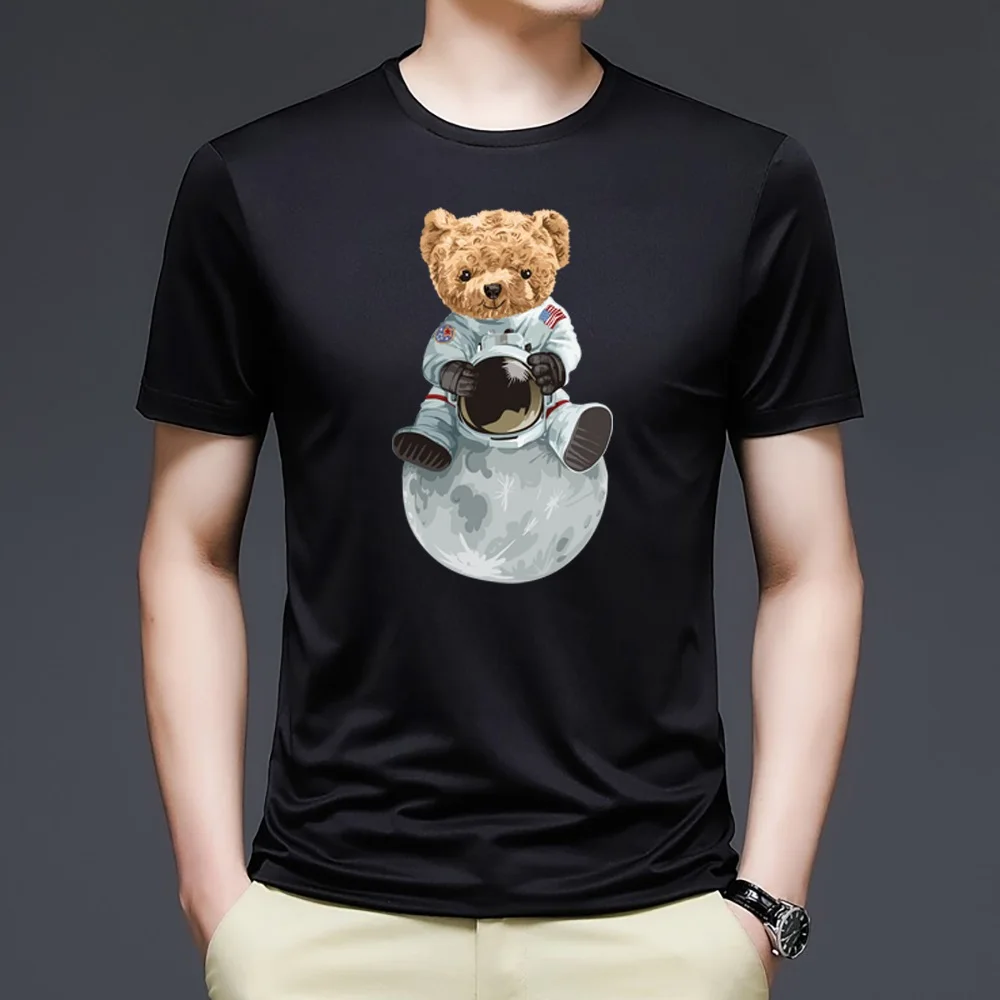2022 Summer Bear Print Short-sleeved T-shirt Male Short Sleeved Summer Casual Loose O-Neck Tees Harajuku Streetwear Men T Shirt