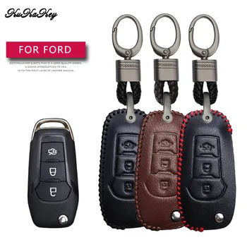 

Leather Car Key Case Cover Protection Shell Skin For Ford Fusion Mondeo EVEREST Ecosport Ranger Escape Car Keyring Keychain