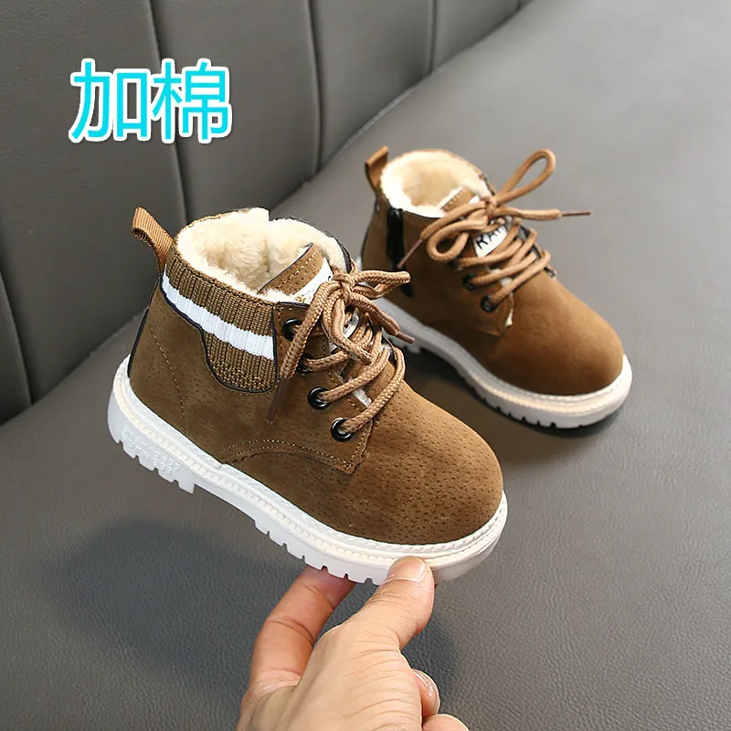 khaki with fur Новинка года; кожаные ботинки для девочек; обувь для мальчиков; сезон осень-зима; детские ботинки; модные ботинки для малышей; Ботинки martin; теплые зимние ботинки - Цвет: khaki with fur