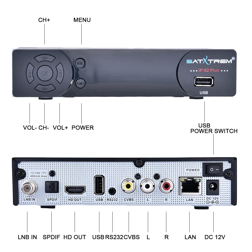 Satxtrem IP-S2 Plus спутниковый ресивертв тюнер DVB-S2 Full HD 1080p with USB WiFi Cccam IPTV телевизорцифровая приставка