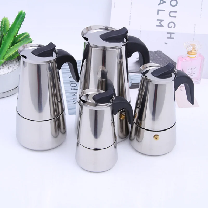 

Stainless Steel Coffee Maker Pot Mocha Moka Espresso Latte Stovetop Coffee Pot Filter 100ML 200ML 300ML 450ML Coffee Machine