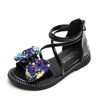 

Kids Girls Roman Sandals Open Toe Sandals Children Big Bow Kids Girls Sandal Soft Sole Fashion Sequins Princess Shoes