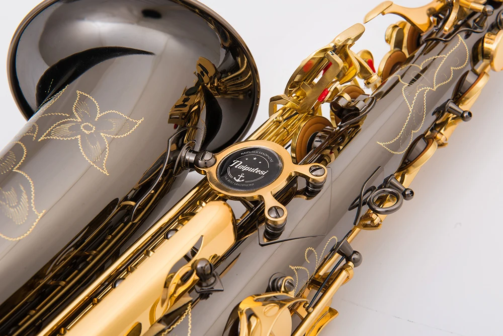 NAIPUTESI NT-802 ключ типа альт саксофон черный никель золото Красиво резные [двойное укрепление] золотой ключ латунный корпус альт саксофон