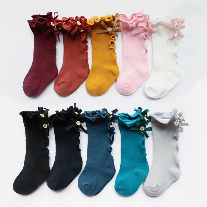 6 pair/lot Newborn Baby Kids Socks Toddlers Girls Big Bow Knee High Long Breathable Comfortable Soft Cotton Lace Baby Socks